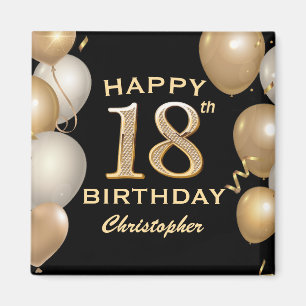 Aimant 18e fête d'anniversaire Ballons noirs et or