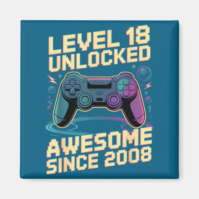Aimant 18th Birthday Boy Gift Level 18 Gamer 2008 18 Year (Devant)