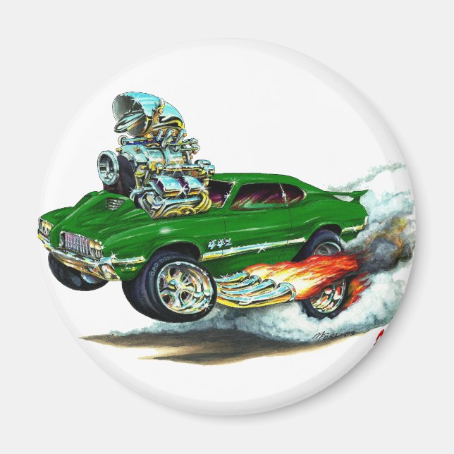 Aimant 1970-72 Olds Cutlass 442 Green Car (Devant)