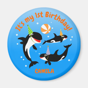 Aimant 1er anniversaire sous la mer orca baleine fille