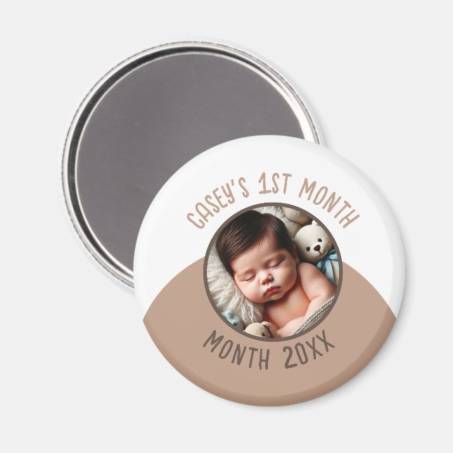 Aimant 1er mois Photo personnalisée Ajouter nom et année (Recto/Verso)