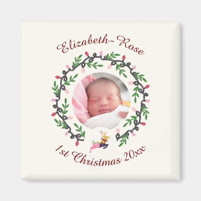 Aimant 1st Christmas Deer with Wreath Customize (Devant)