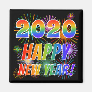 Aimant 2020 HEUREUX NOUVEL AN ! + Motif de feux d'artific