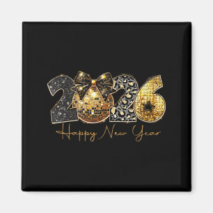 Aimant 2026 Bonne Année Or Disco Léopard Arc Coquette