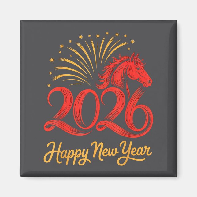 Aimant 2026 Chinese Zodiac Horse Year Happy New Year Fire (Devant)