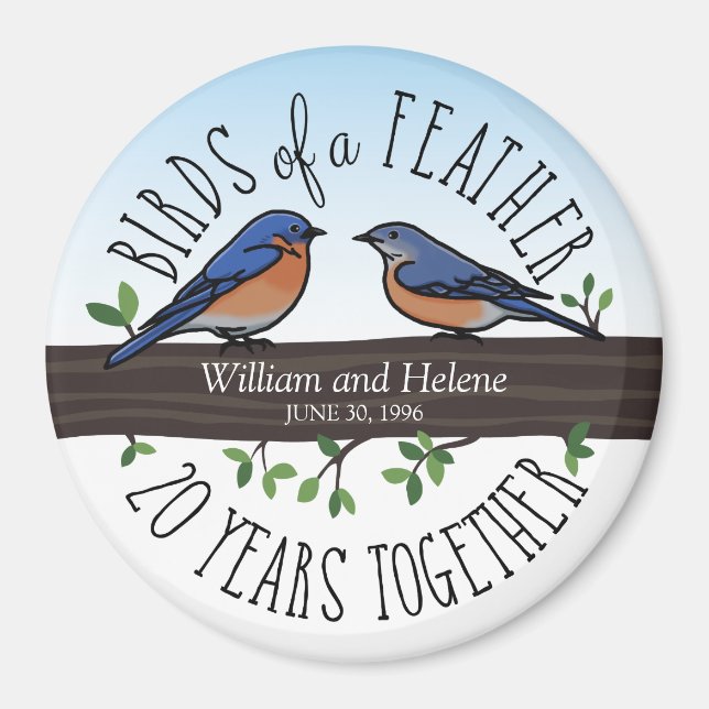 Aimant 20e anniversaire du Mariage, Bluebirds of a Feathe (Devant)