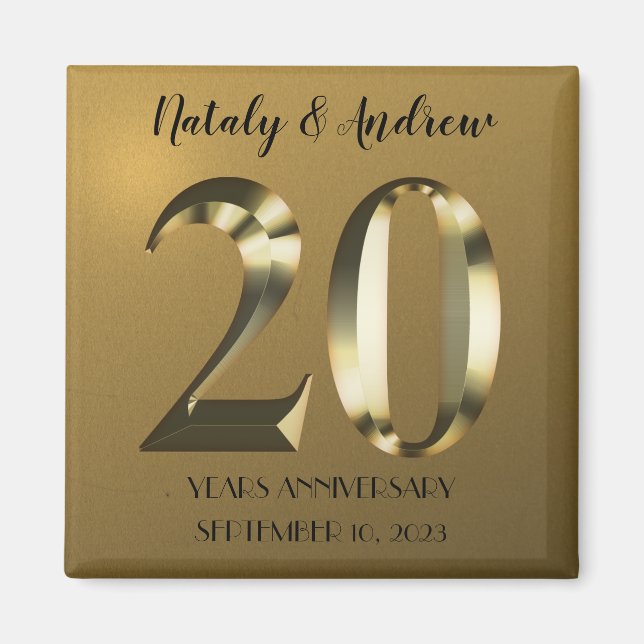 Aimant 20e anniversaire Mariage d'or métallique (Devant)