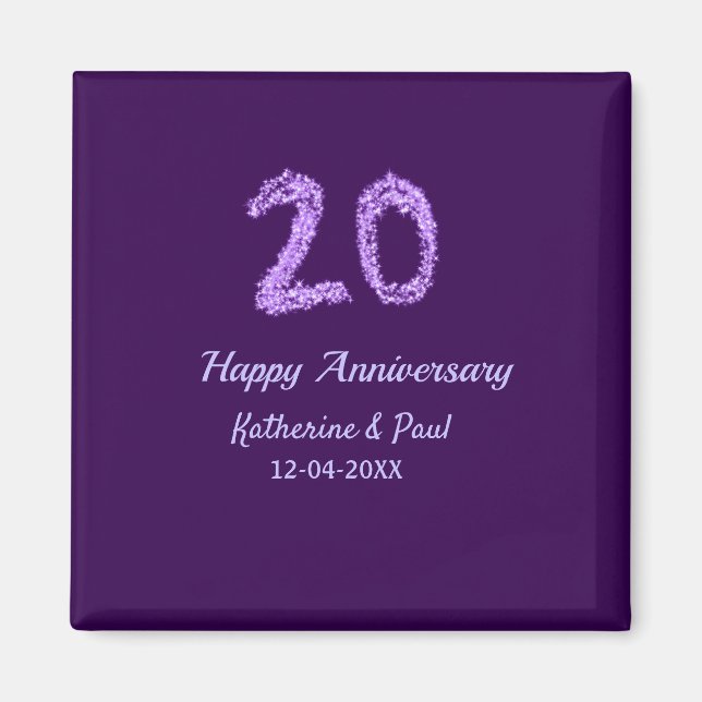 Aimant 20e heureux anniversaire ajouter nom du couple dat (Devant)