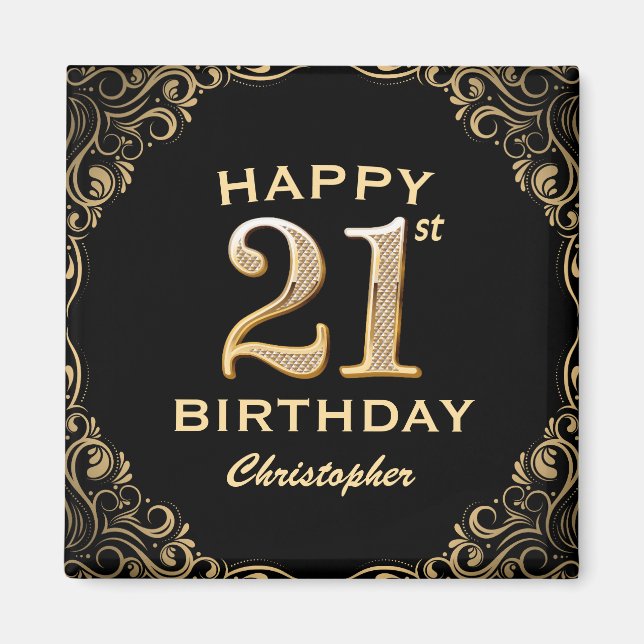 Aimant 21e anniversaire Parties scintillant noir et or ca (Devant)