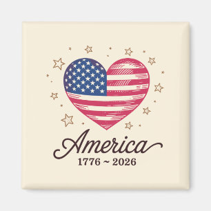 Aimant 250 Ans Drapeau Cœur 1776 2026 250e 4 Juillet