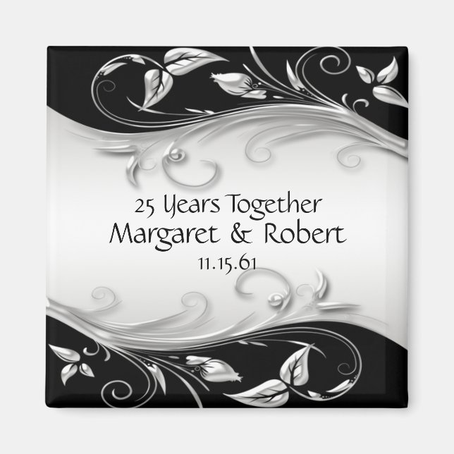 Aimant 25e anniversaire de l'argent et du noir (Devant)