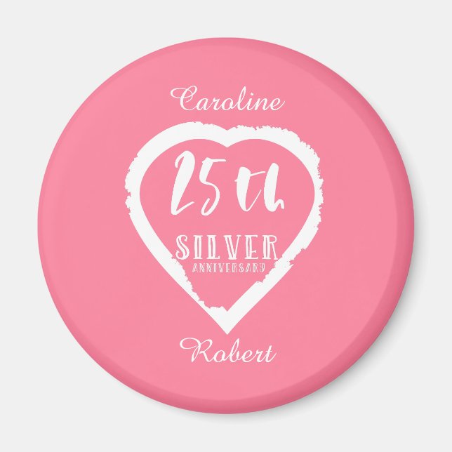 Aimant 25e anniversaire du mariage argent traditionnel (Devant)