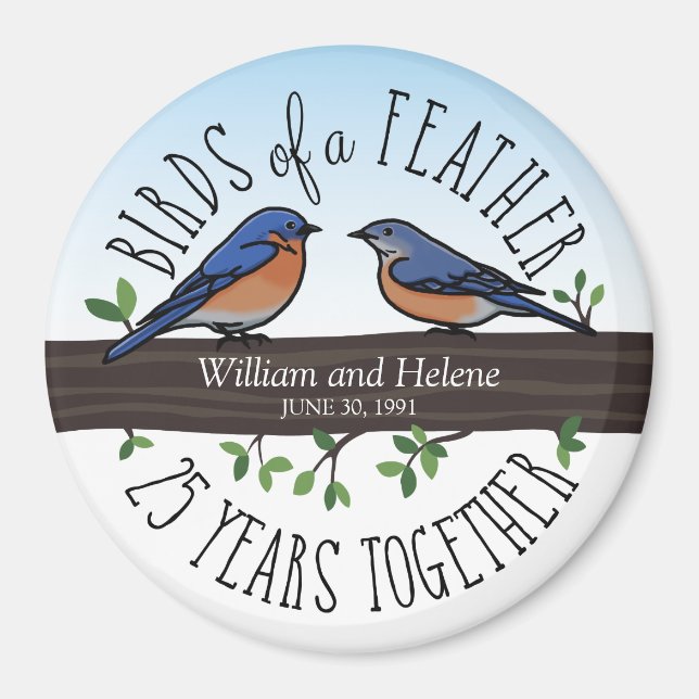 Aimant 25e anniversaire du Mariage, Bluebirds of a Feathe (Devant)