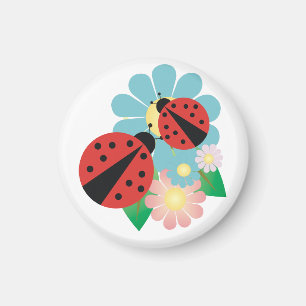 Aimant 2 coccinelles et fleurs