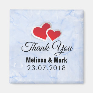 Aimant 2 Coeurs en papier rouge sur Mariage en marbre ble