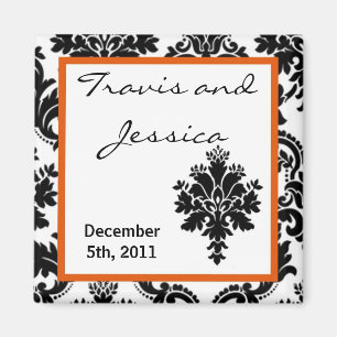 Aimant 2"x2" Favoriser l'aimant Black Orange Damask Lace