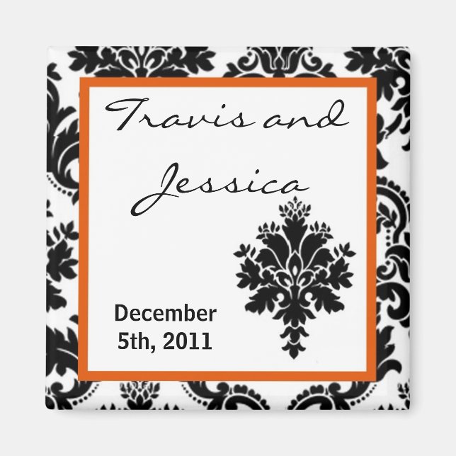 Aimant 2"x2" Favoriser l'aimant Black Orange Damask Lace  (Devant)