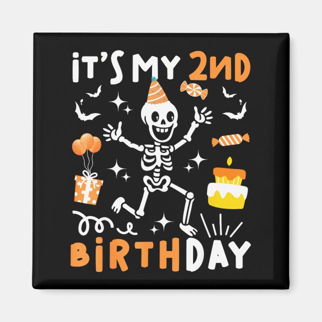 Aimant 2e anniversaire enfants squelette drôle 2e anniver (Devant)