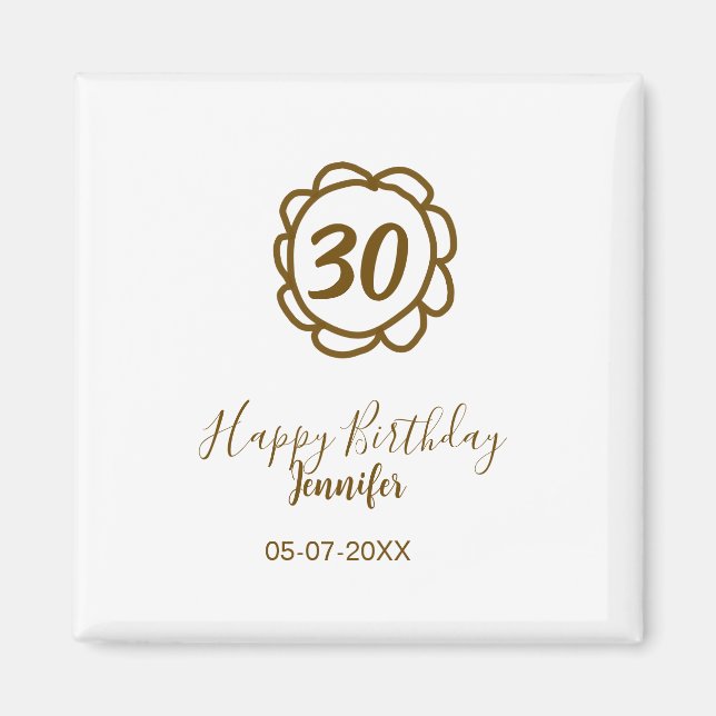 Aimant 30e anniversaire ajouter nom date année fleur d'or (Devant)