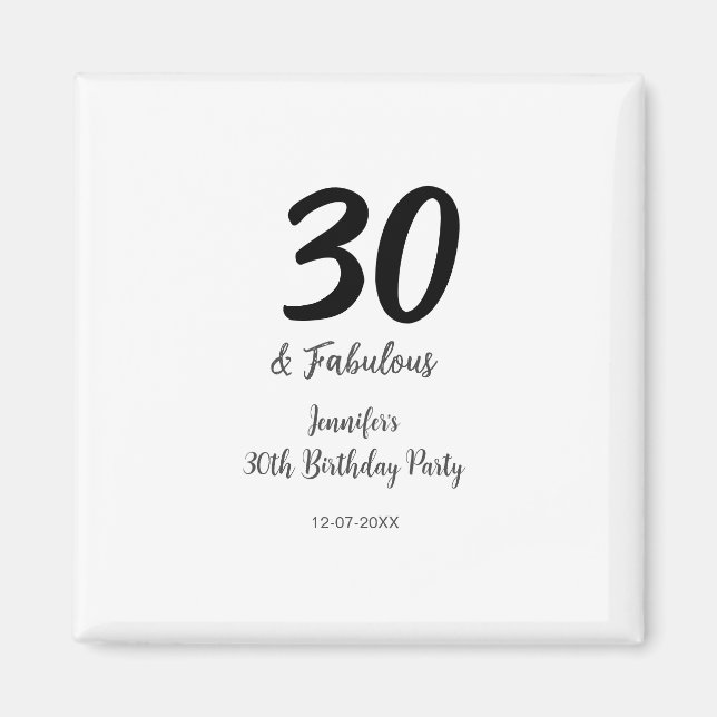 Aimant 30e anniversaire ajouter nom date année noir (Devant)