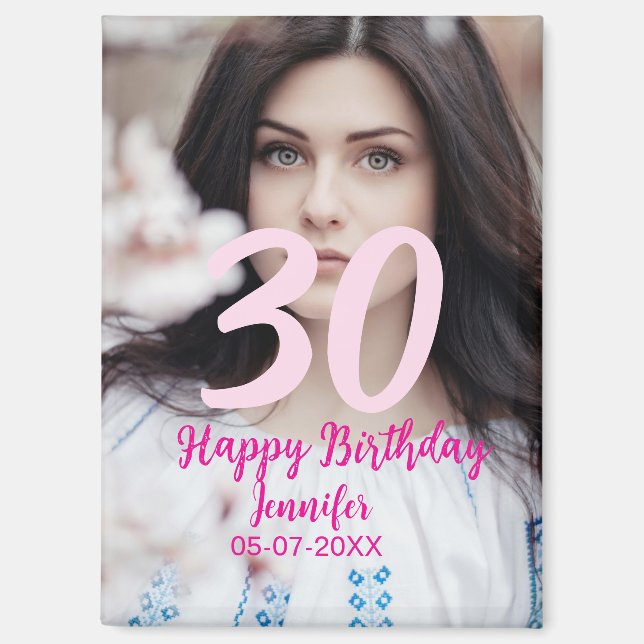 Aimant 30e anniversaire ajouter nom date année photo blan (Recto)