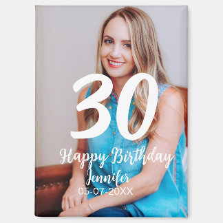 Aimant 30e anniversaire ajouter nom date année photo blan