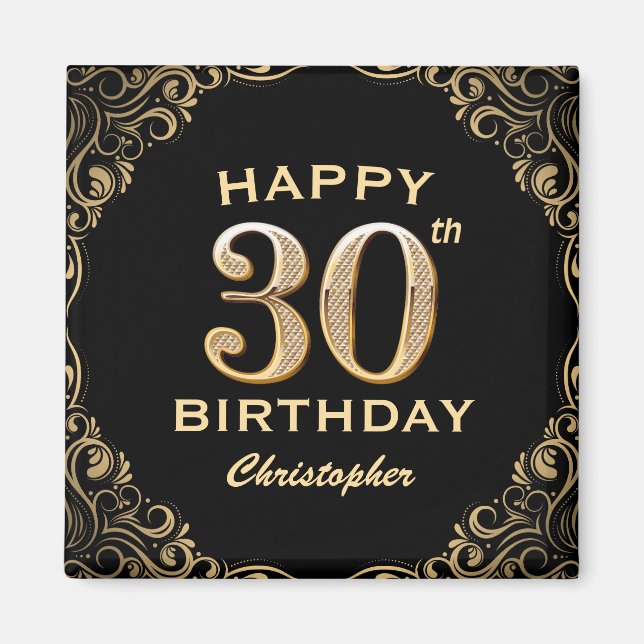 Aimant 30e anniversaire Parties scintillant noir et or ca (Devant)