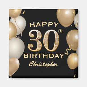 Aimant 30e fête d'anniversaire Ballons noirs et or