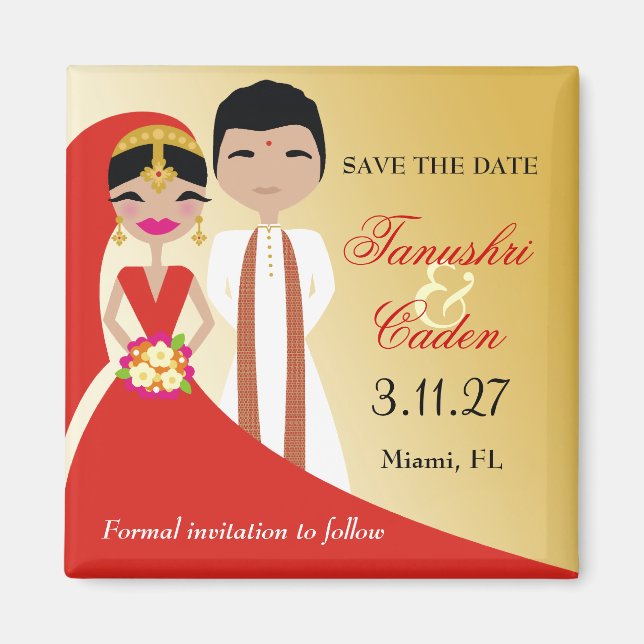 Aimant 311- Mariée indienne de beauté avec groom (Devant)