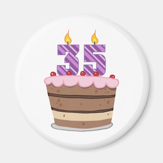 Aimant 35 ans sur le gâteau d'anniversaire (Devant)