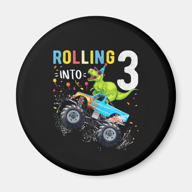 Aimant 3 ans Anniversaire Dinosaur Monster Famille de cam (Devant)