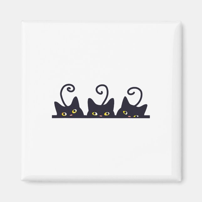 Aimant 3 Chats Noirs Drôle Amoureux de les chats Design F (Devant)