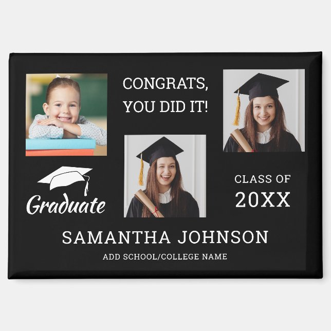 Aimant 3 Collage photo Félicitations Grad 2025 Noir (Recto)