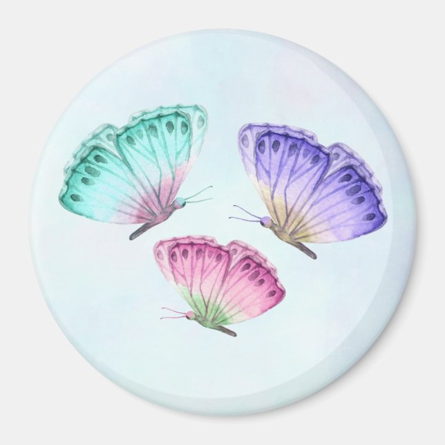 Aimant 3 Jolies papillons d'aquarelle Pastel (Devant)