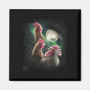 Aimant 3 poulets lune loup poulets hurlements loups 