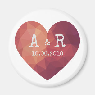 Aimant 3d rouge couple monogrammes mariage date