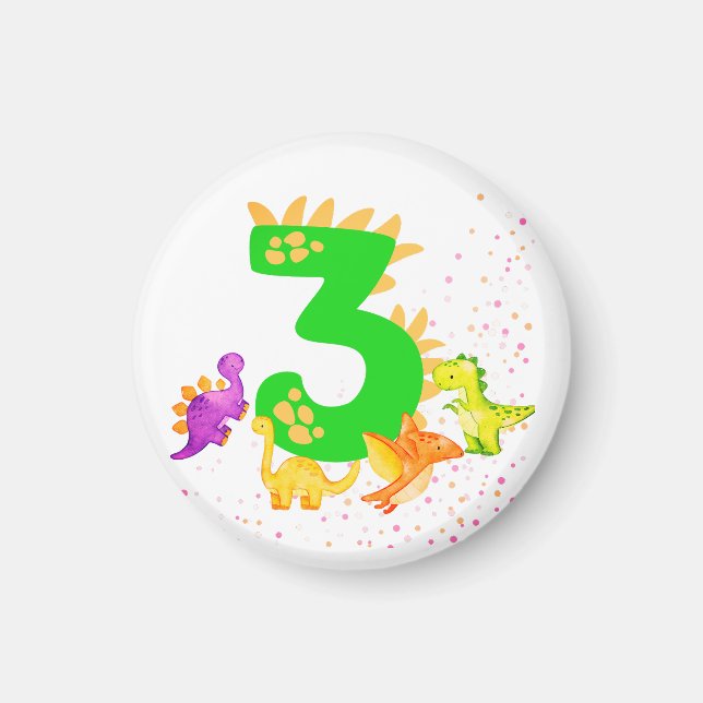 Aimant 3rd Birthday. Dinosaur Design. My third birthday.  (Devant)