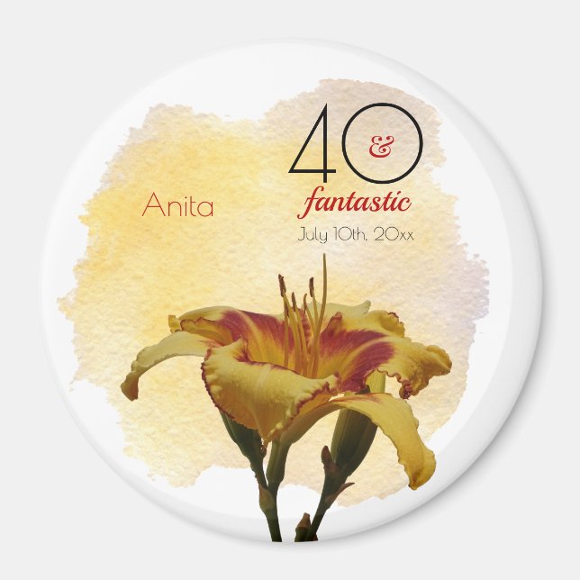 Aimant 40 & Fantastique Anniversaire Jaune & Rouge (Devant)