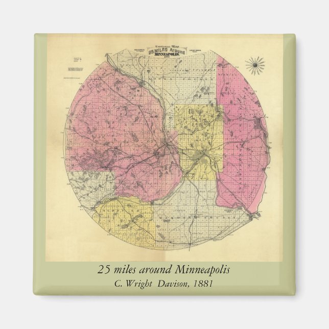 Aimant 40 Km Autour De Minneapolis - Carte 1881 (Devant)