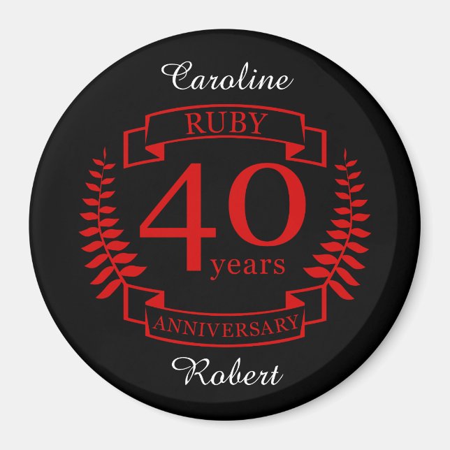 Aimant 40e ANNIVERSAIRE Mariage RUBY (Devant)