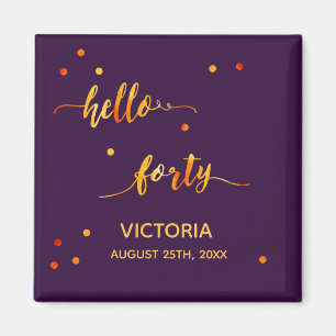 Aimant 40e anniversaire violet or bonjour 40 nom script