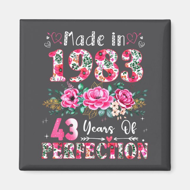 Aimant 43 Year Old Made In 1983 Floral 43th Birthday Wome (Devant)