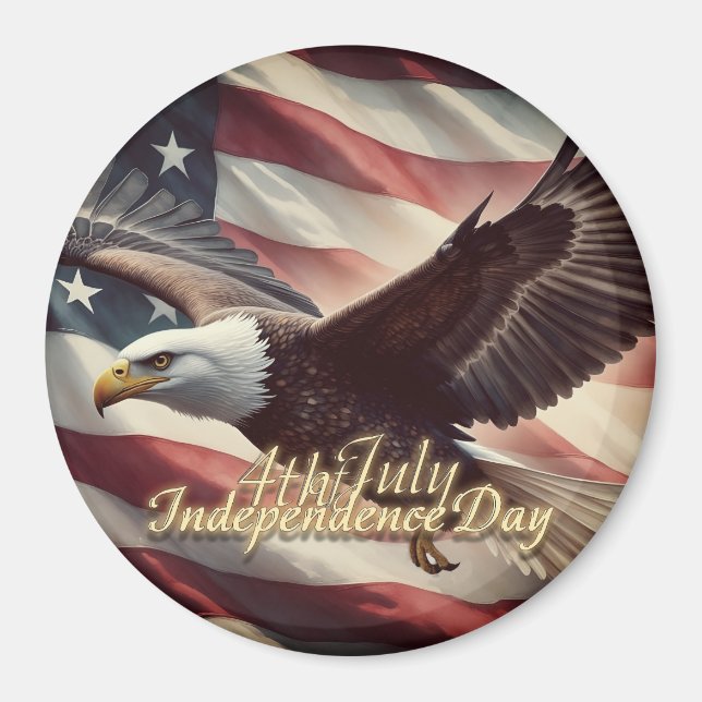 Aimant 4 juillet aigle avec drapeau américain (Devant)