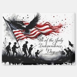 Aimant 4 juillet art patriotique avec drapeau et soldats