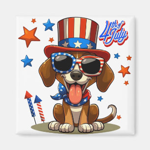 Aimant 4 juillet chien/chiot mignon, patriotique
