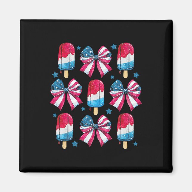 Aimant 4 juillet mignon Popsicle Bows Patriotique Femmes  (Devant)