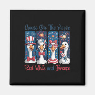 Aimant 4 juillet Oie en liberté Rouge Blanc et Alcool