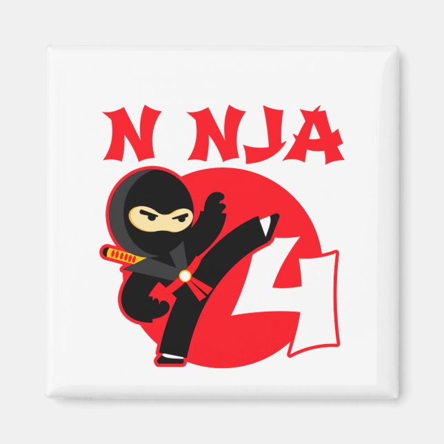 Aimant 4e anniversaire 4 ans Enfants Fête Petit Ninja 4  (Devant)