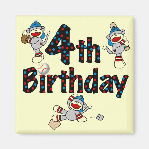Aimant 4e anniversaire de baseball de singe de soq