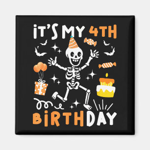 Aimant 4e anniversaire enfants drôle squelette 4ème anniv